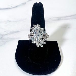 2.42ctw Marquise & Oval Aquamarine w/.05ctw Round White Zircon Sterling Ring